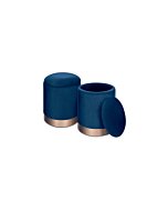 Pouf Contenitore Blu Rivestito in Velluto con Struttura in Legno