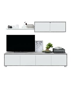 Alida Parete attrezzata soggiorno moderna mobile TV CEMENTO e BIANCO 200 X 41 X 43 cm
