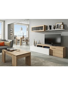 Parete attrezzata soggiorno moderna MULTIPOSIZIONE reversibile mobile TV ROVERE e BIANCO 200 X 41 X 43 cm