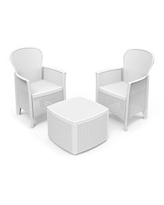 Salotto da giardino 3pz in polipropilene Tree Rattan bianco con 2 cuscini