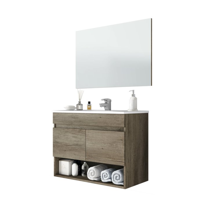 Mobile bagno moderno da 80 Cm 2 ante con specchio e pensile