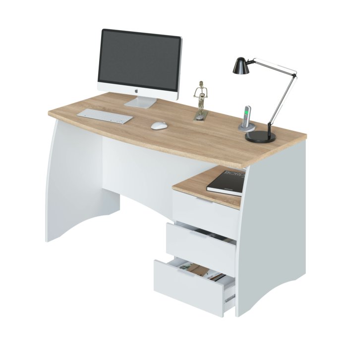 ESTIL Scrivania pc ufficio con cassettiera 140 cm in Rovere Canadian e Bianco Artik