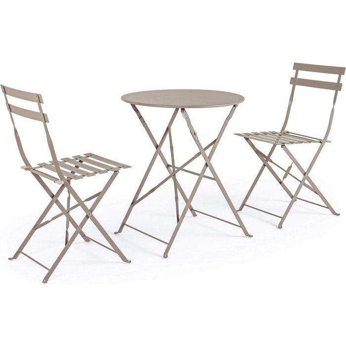 SET Salotto Bistrot Wissant in acciaio composto da 1 tavolo e 2 sedie Tortora