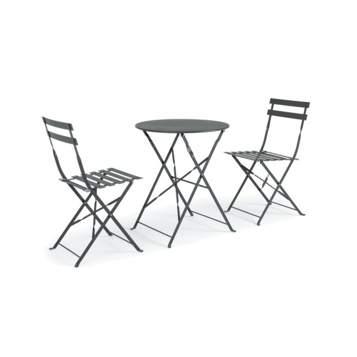 SET Salotto Bistrot Wissant in acciaio composto da 1 tavolo e 2 sedie Antracite