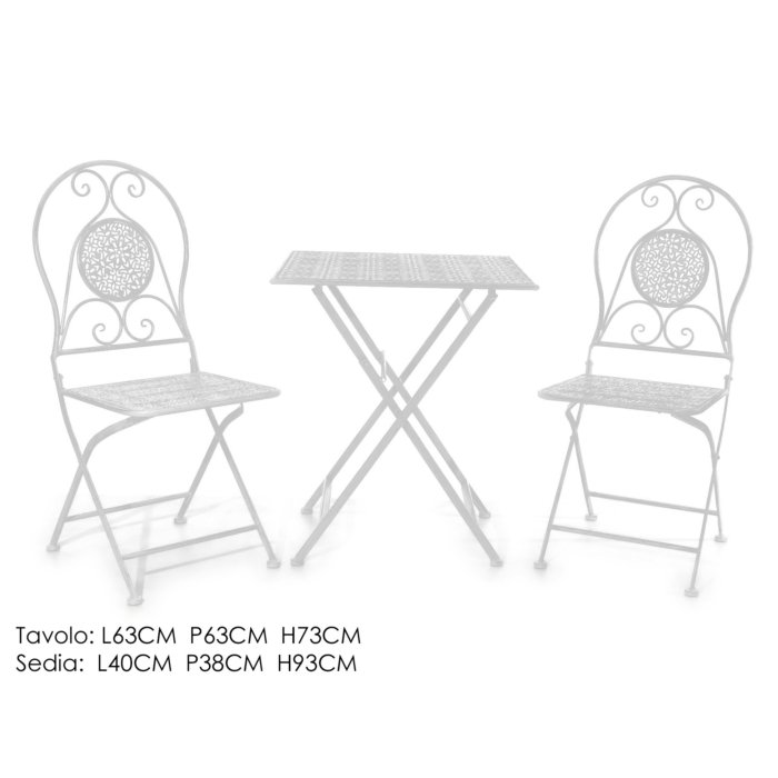 Set Tavolo da giardino con 2 sedie - Colore Bianco